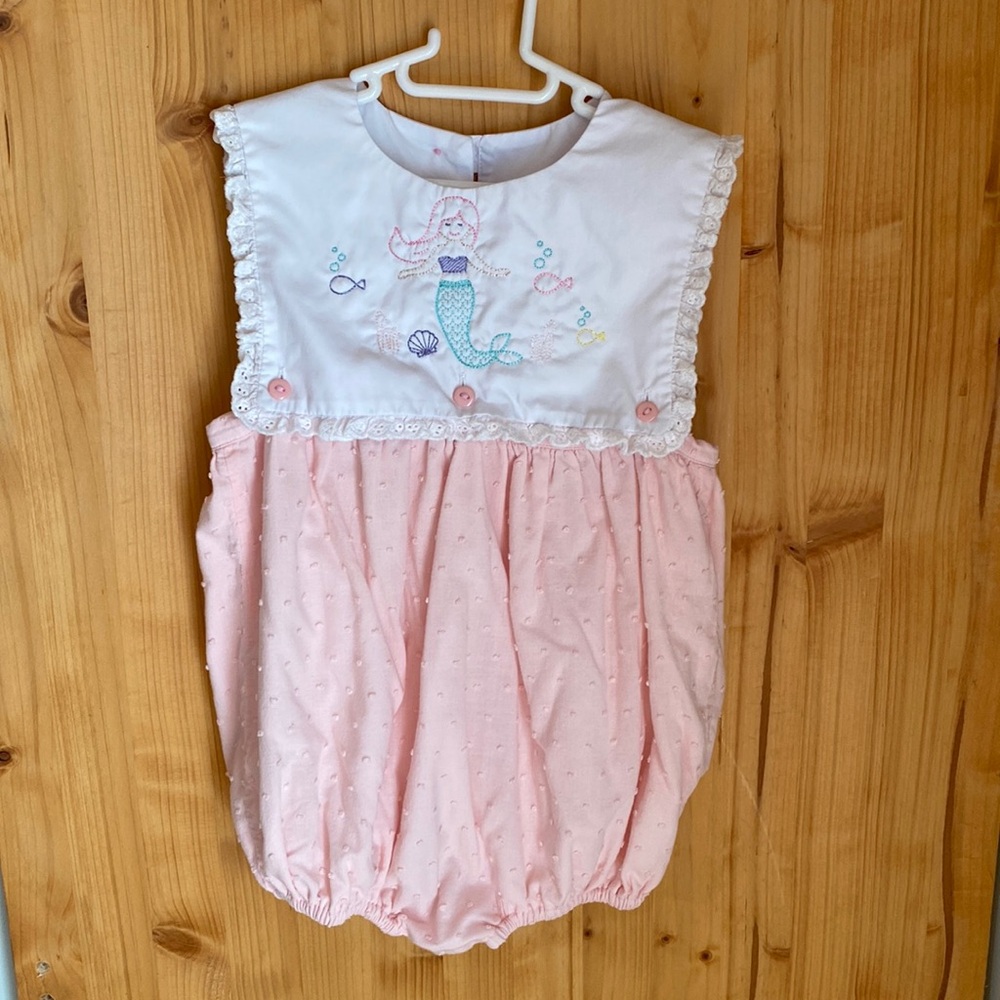 Pink Mermaid Embroidered Baby One-Piece